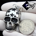 BIKER MEN Stainless Steel Silver Black Star Skull Heads Charm Pendant*P84