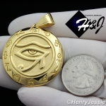 MEN's Stainless Steel HEAVY Gold Egyptian Eye of Horus Round Charm Pendant*GP92