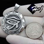 MEN's Stainless Steel HEAVY Silver/Black Egyptian Eye of Horus Round Pendant*P92