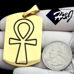 MEN's Stainless Steel Gold Black Ankh Key Cross Dog Tag Charm Pendant*GP94