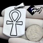MEN's Stainless Steel Silver Black Ankh Key Cross Dog Tag Charm Pendant*P94