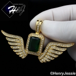 MEN's Stainless Steel ICED Bling Green/Blue/Clear/Ruby Wing Charm Pendant*P108