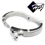 MEN Stainless Steel 11mm Silver/Black Carbon Fiber Stripe Bangle Bracelet*B67