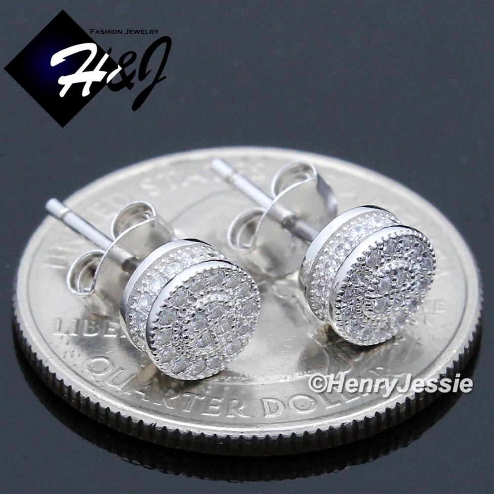 MEN WOMEN 925 STERLING SILVER LAB DIAMOND 6MM ICED ROUND 3D STUD EARRING*E133