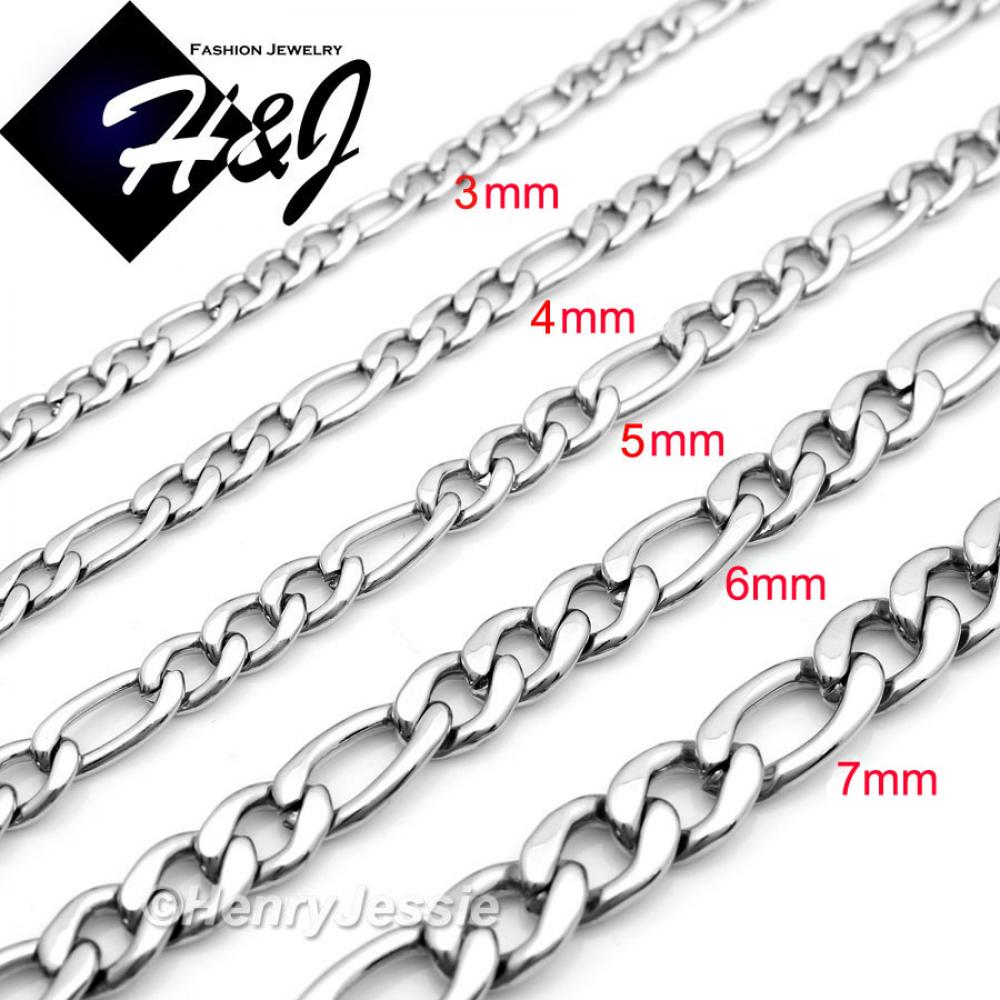 18-40"MEN Stainless Steel 2/3/4/5/6/7/8mm Silver Figaro Link Chain Necklace*N114