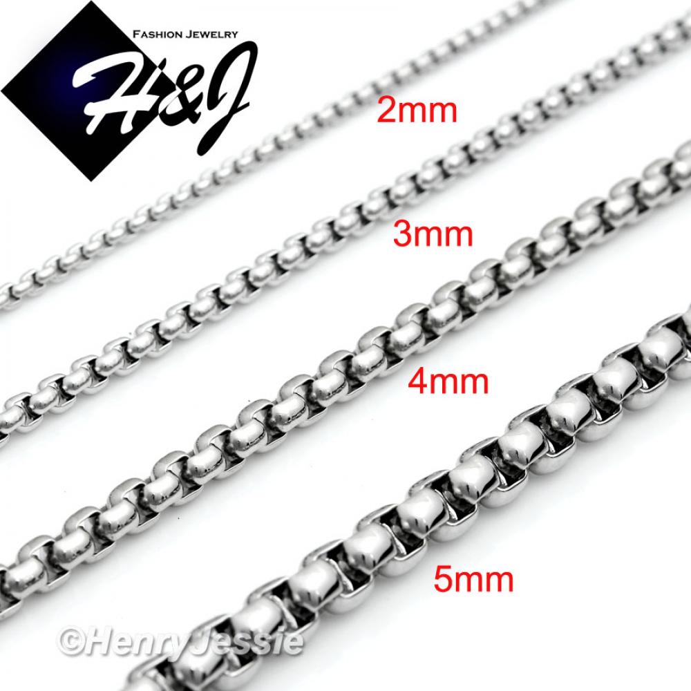 16-40"MEN Stainless Steel 2mm/3mm/4mm/5mm/7mm Silver Smooth Box Chain Necklace