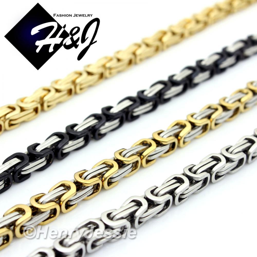7.5"-40"MEN Stainless Steel 4/6/9mm Silver/Gold/Black Byzantine Box Link Chain Bracelet Necklace