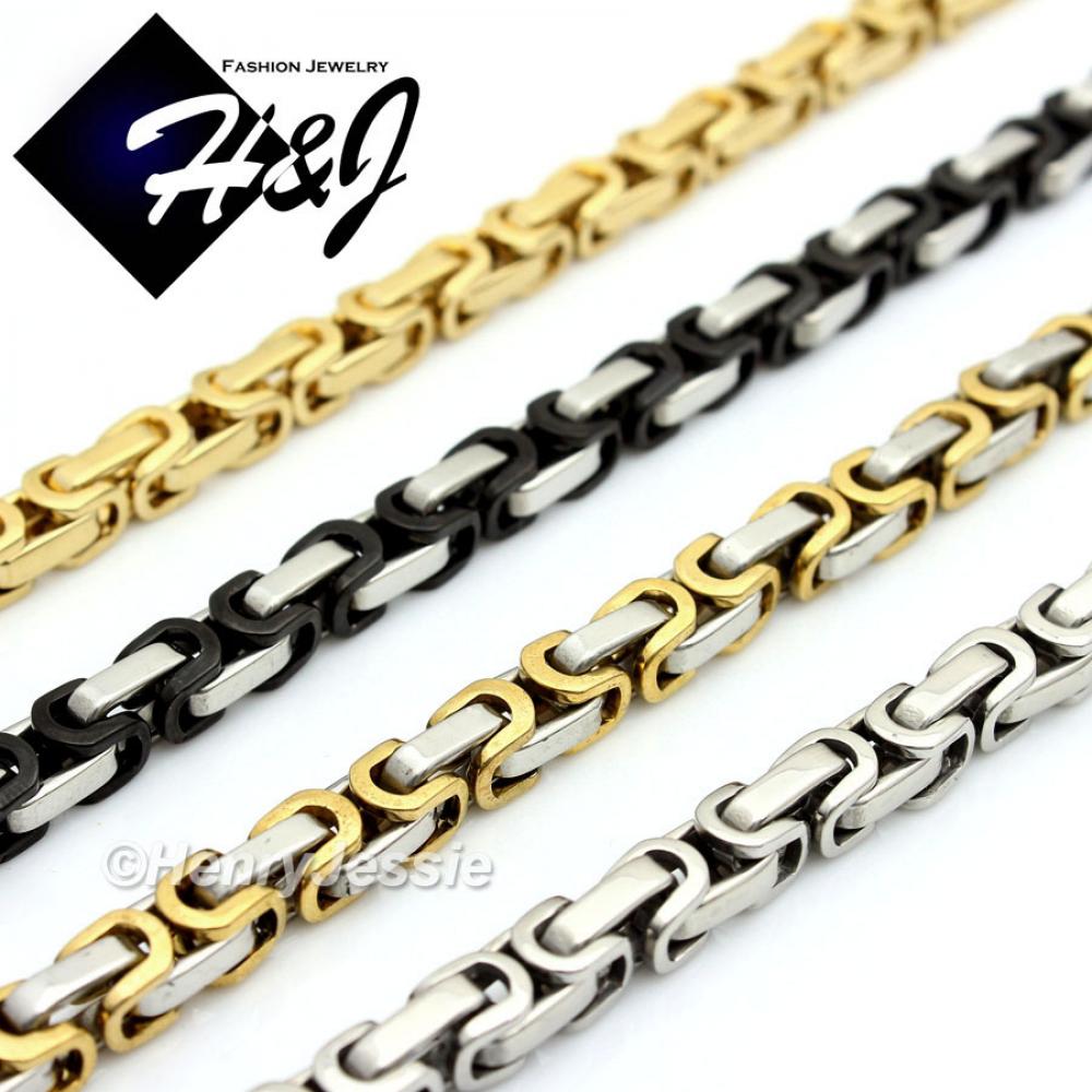 18-40"MEN Stainless Steel 4/6/8mm Silver/Gold/Black Byzantine Box Link Chain Necklace*T