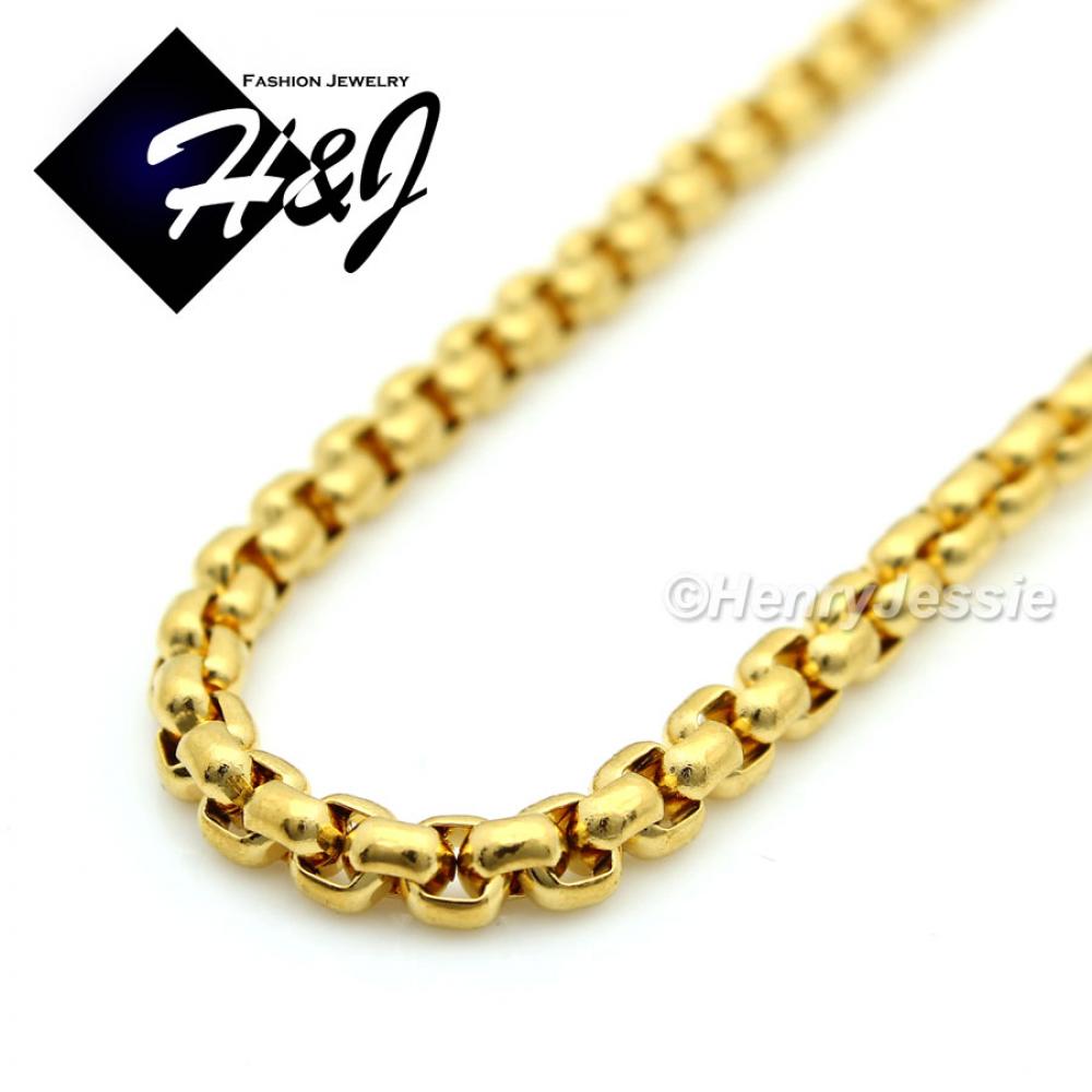 16"-40"Men's Women's Stainless Steel 3mm Gold Smooth Box Link Chain Necklace*GN120