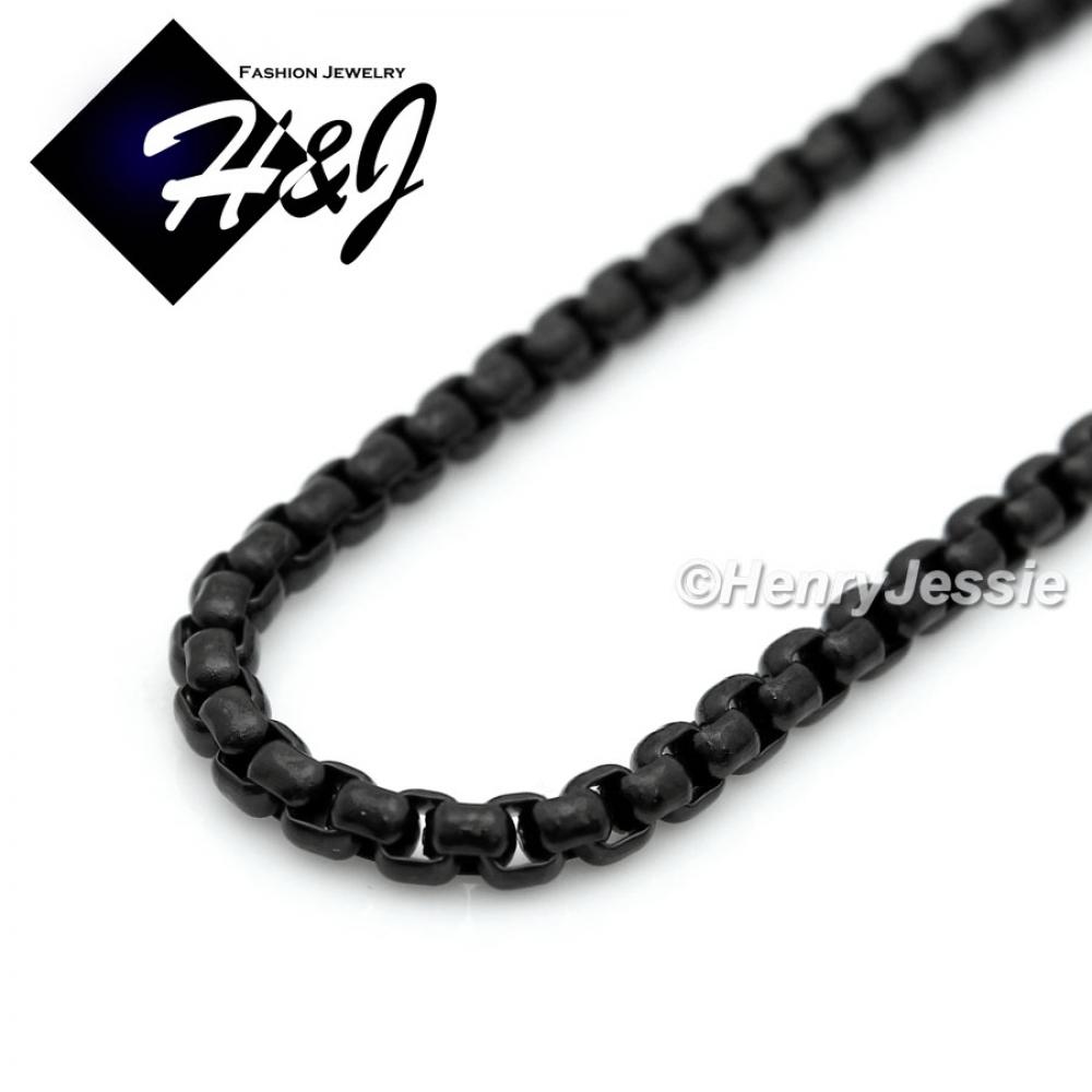 16"-40"Men's Women's Stainless Steel 3mm Black Smooth Box Link Chain Necklace*BN120