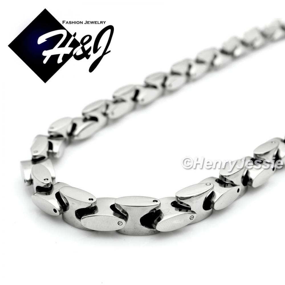 7.5"-40"MEN Stainless Steel HEAVY 8mm Silver Interlock Bones Link Chain Bracelet Necklace
