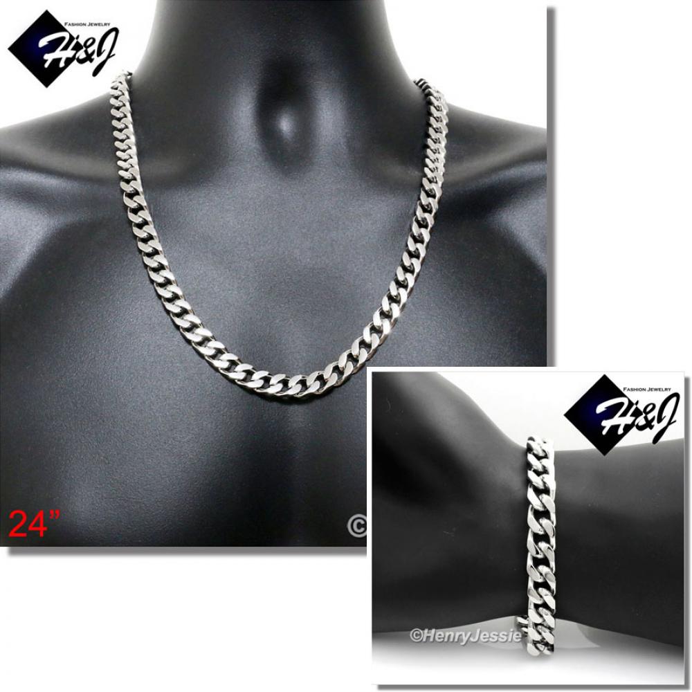 24"MEN Stainless Steel HEAVY 9x4mm Silver Cuban Curb Chain Necklace Bracelet*S145