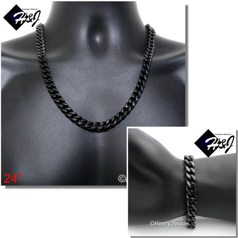 24"MEN Stainless Steel HEAVY 9x4mm Black Cuban Curb Chain Necklace Bracelet*SB145