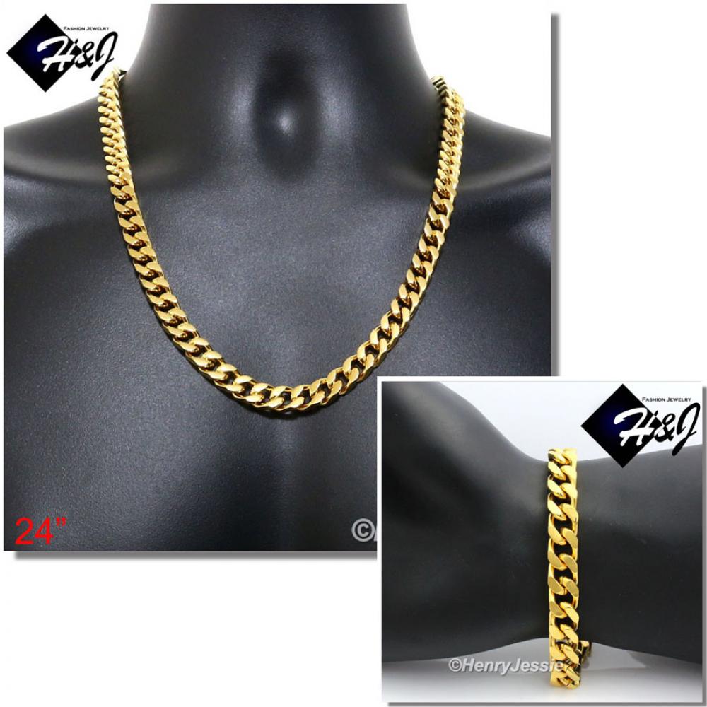 24"MEN Stainless Steel HEAVY 9x4mm Gold Cuban Curb Chain Necklace Bracelet*SG145
