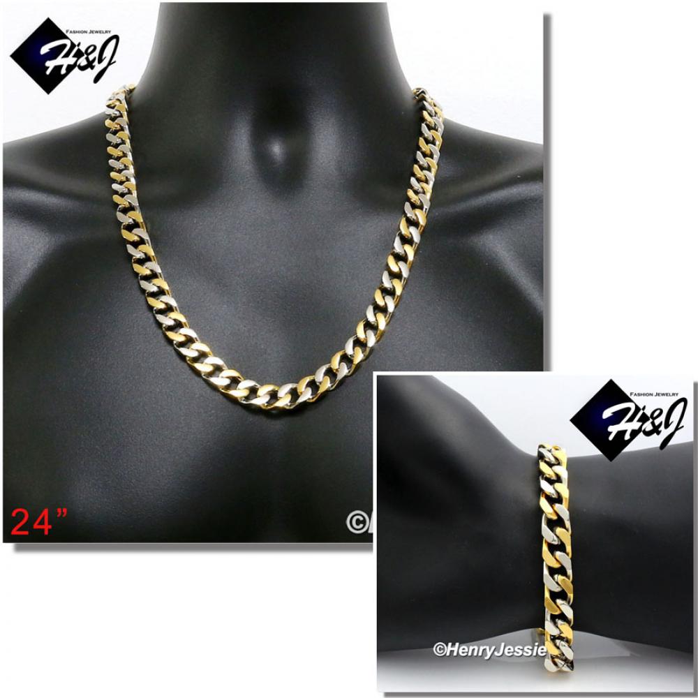 24"MEN Stainless Steel HEAVY 9x4mm Gold Cuban Curb Chain Necklace Bracelet*SG145