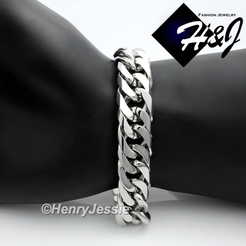 9"MEN's Stainless Steel HEAVY WIDE 16x5mm Silver Cuban Curb Chain Bracelet