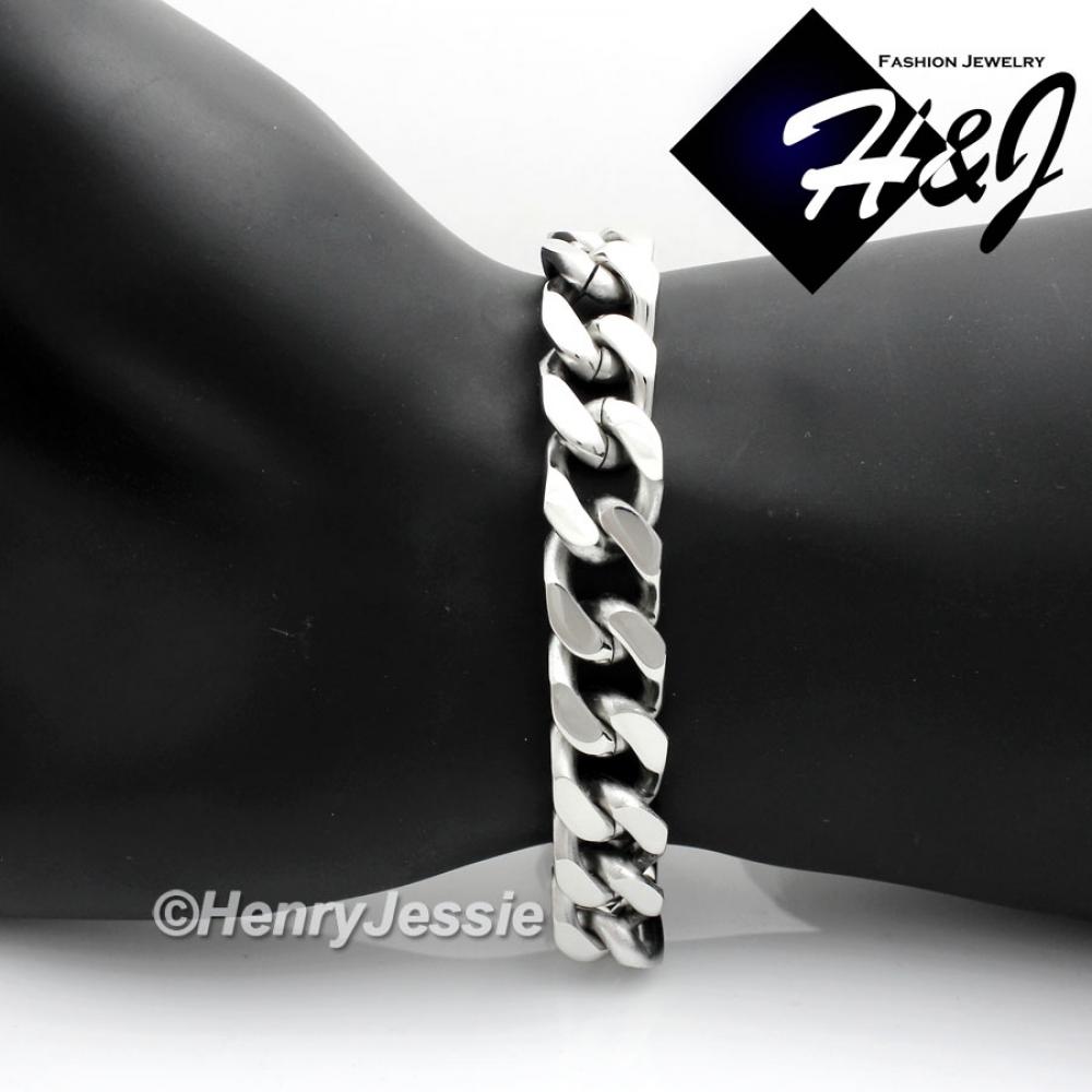 8.5"MEN's Stainless Steel HEAVY WIDE 11x5mm Silver Cuban Curb Chain Bracelet