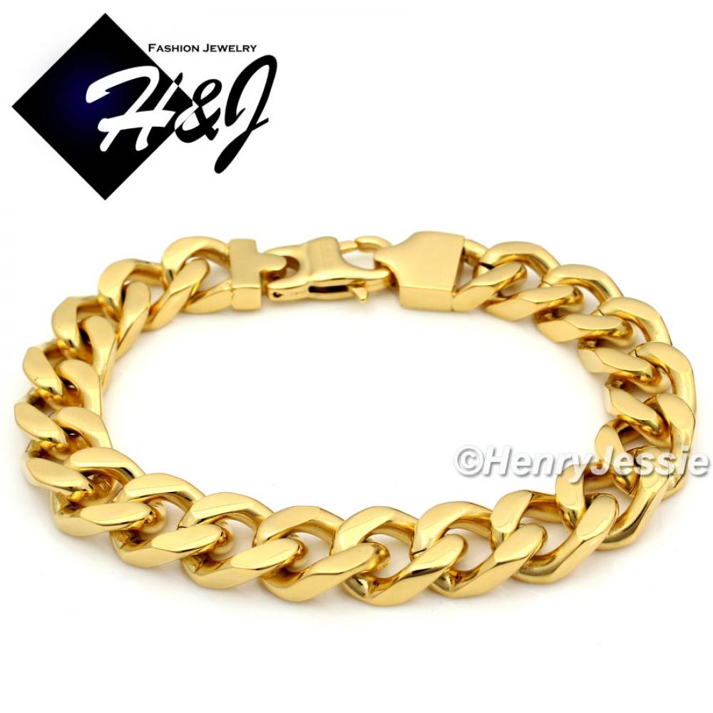 8.5"MEN's Stainless Steel HEAVY WIDE 11x5mm Gold Cuban Curb Chain Bracelet