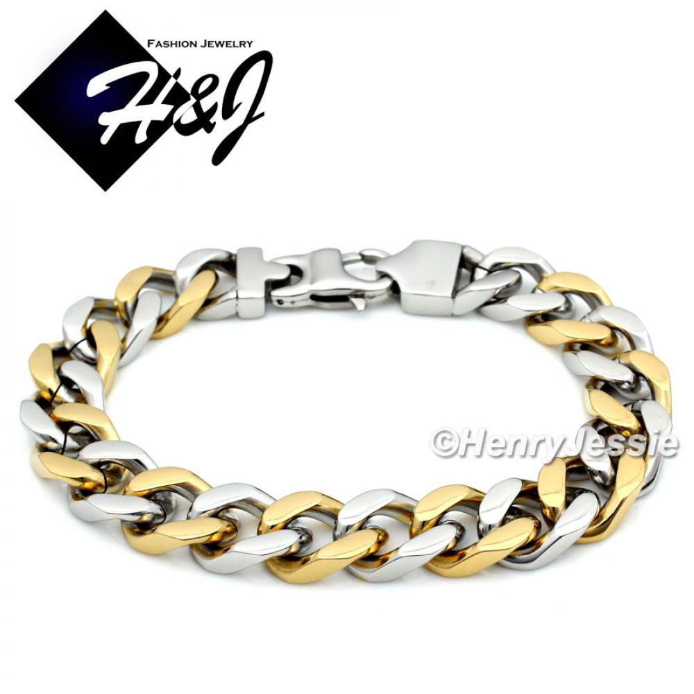 8.5"MEN's Stainless Steel HEAVY WIDE 11x5mm Gold/Silver Cuban Curb Chain Bracelet