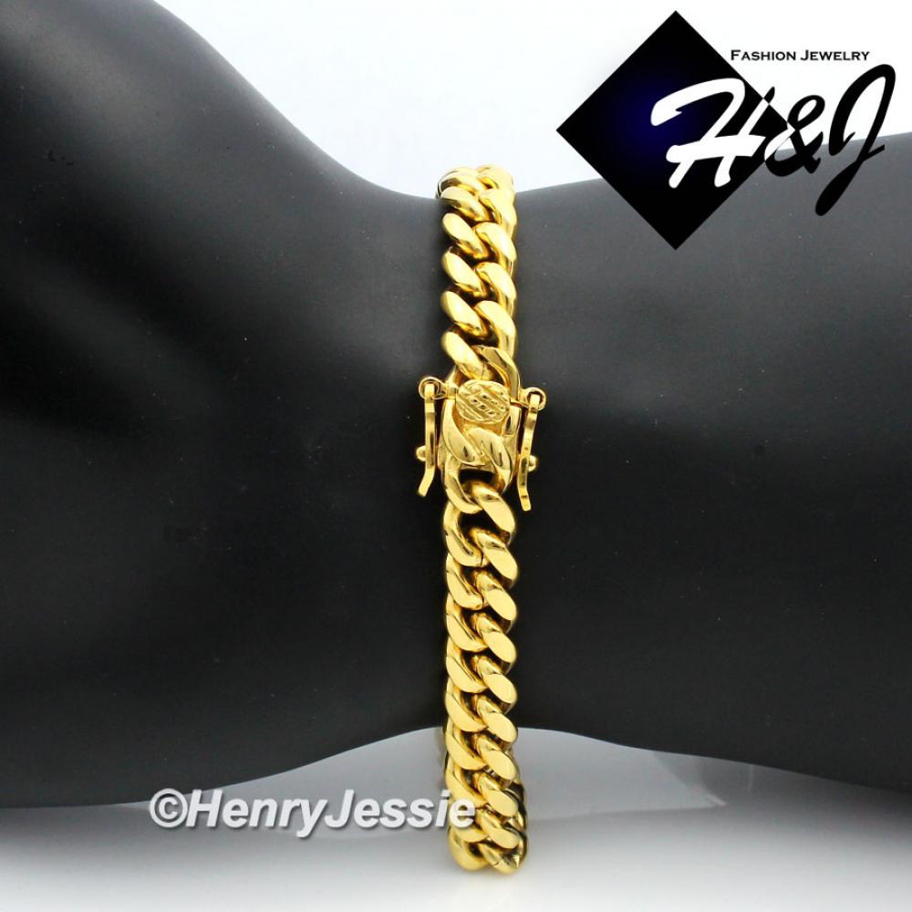 8.5"MEN Stainless Steel 7mm Gold Miami Cuban Curb Link Chain Bracelet*B154