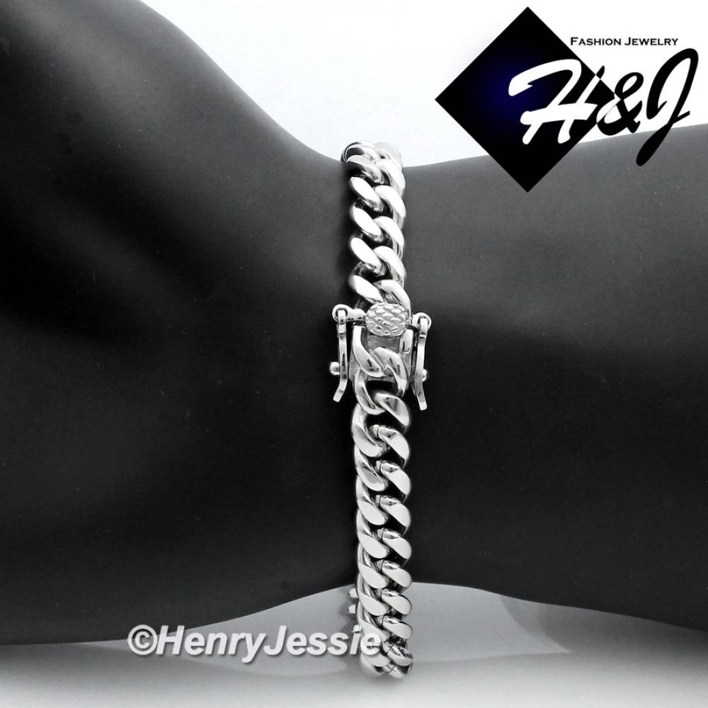 8.5"MEN Stainless Steel 7mm Silver Miami Cuban Curb Link Chain Bracelet*B154