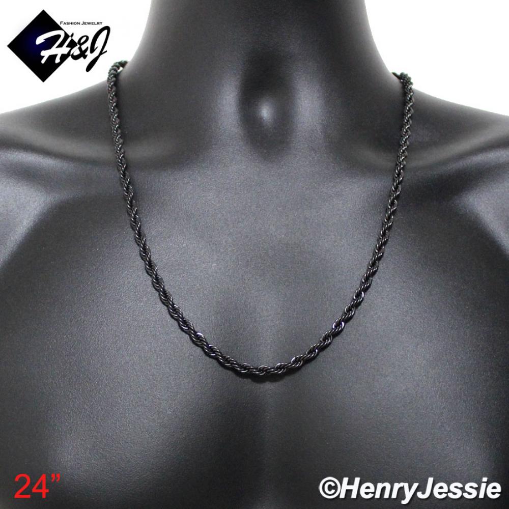 24"MEN's Stainless Steel 5mm Black Smooth Rope Chain Necklace*BN123