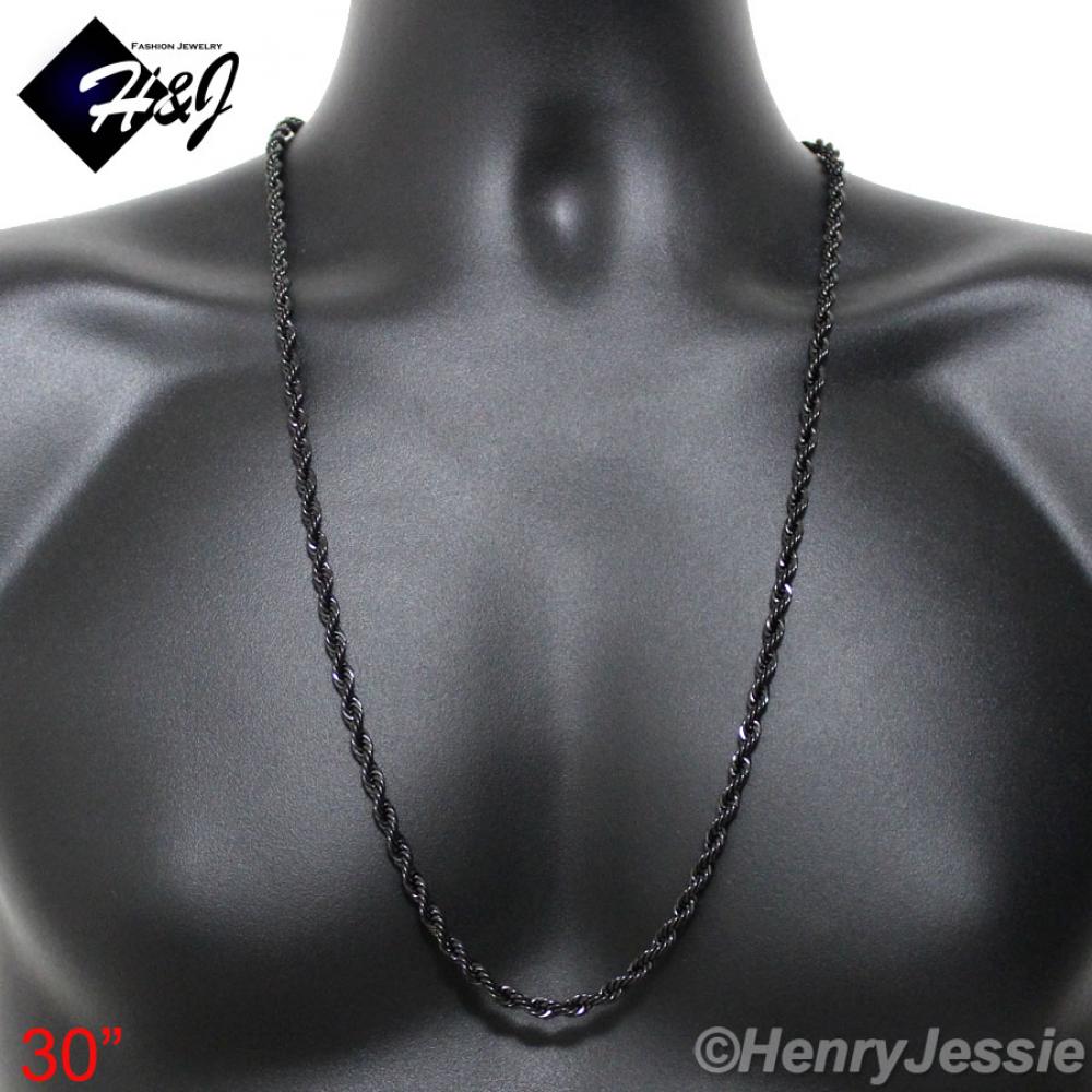 30"MEN's Stainless Steel 5mm Black Smooth Rope Chain Necklace*BN123