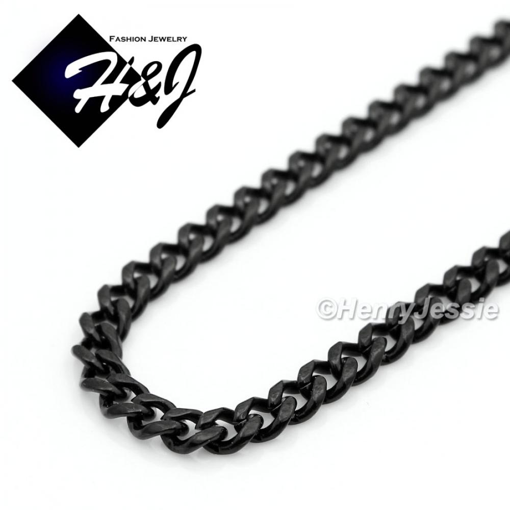 16-36"MEN WOMEN Stainless Steel 3mm Black Miami Cuban Curb Link Chain Necklace*BN133