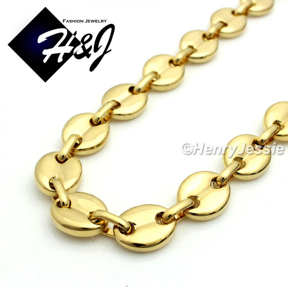 18-40"MEN Stainless Steel 10mm Gold Gucci Puffed Mariner Link Chain Bracelet Necklace*GN139