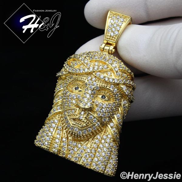 MEN STAINLESS STEEL LAB DIAMOND ICED BLING GOLD 3D JESUS FACE PENDANT*IGP12