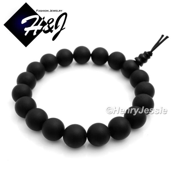 MEN WOMEN 10mm Brush Finish Black Onyx Beads HipHop Stretchy Bracelet*SB1