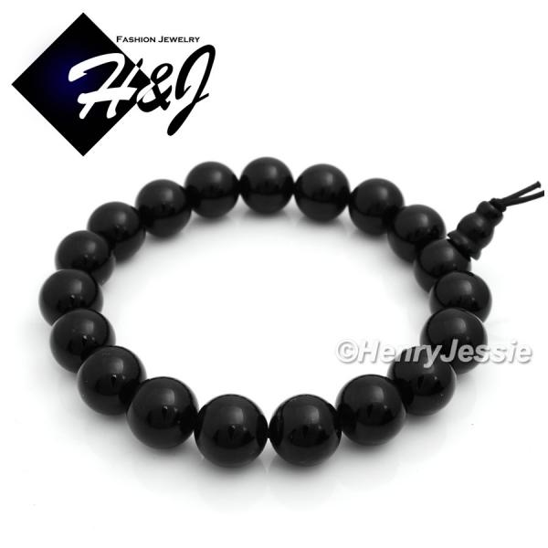 MEN WOMEN 10mm Shinny Black Onyx Beads HipHop Stretchy Bracelet*SB2