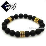 MEN Stainless Steel 10mm Brush Black Onyx Beads Gold Beads Stretchy Bracelet*GB7