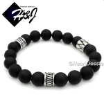 MEN Stainless Steel 10mm Brush Black Onyx Beads Stretchy Bracelet*SB8