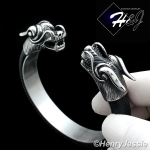 BIKER MEN Stainless Steel 12mm Silver/Black Dragon Heads Leather Adjust Bracelet*B83