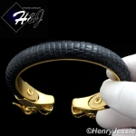 BIKER MEN Stainless Steel 12mm Black/Gold Dragon Head Leather Adjust Bracelet*GB83