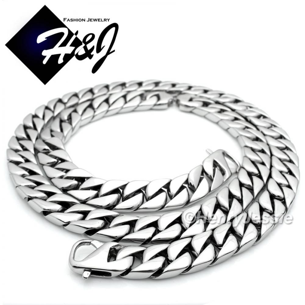 24"MEN 316L Stainless Steel HEAVY 14mm Silver Cuban Curb Chain Necklace Bracelet*NB15