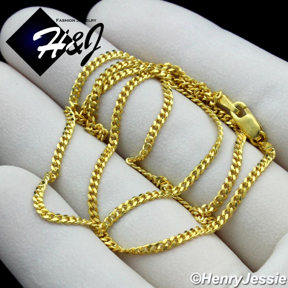 16"-24"MEN WOMEN 925 STERLING SILVER 2MM GOLD MIAMI CUBAN CURB LINK CHAIN NECKLACE*GN14