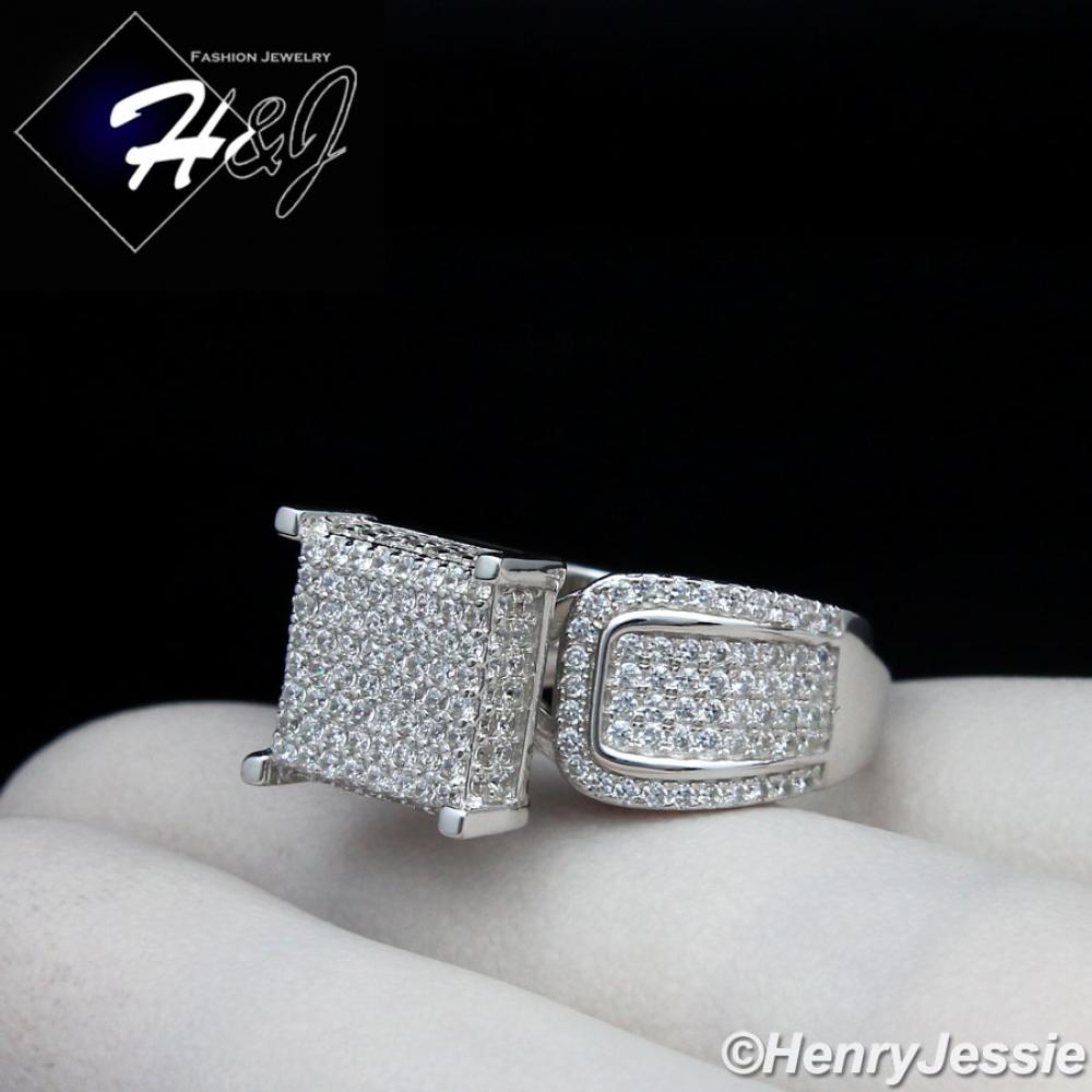 WOMEN 925 STERLING SILVER ICED BLING 11MM ENGAGEMENT RING SIZE 6-9*SR82