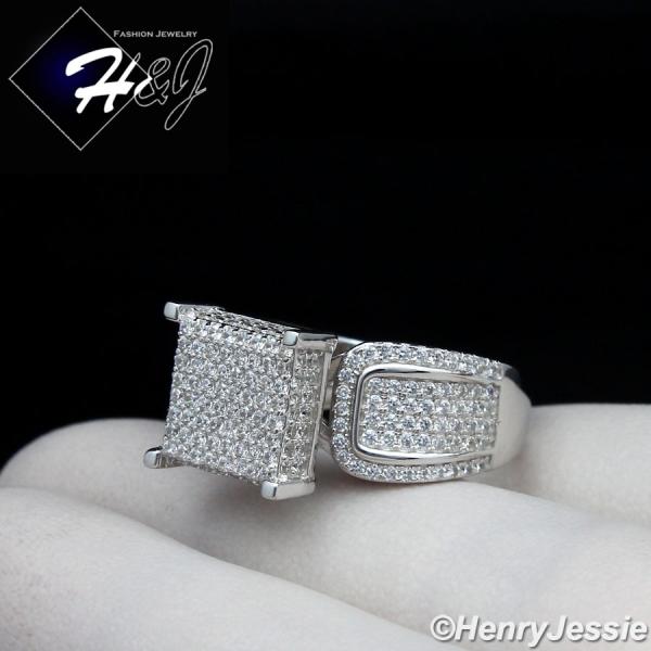 WOMEN 925 STERLING SILVER ICED BLING 11MM ENGAGEMENT RING SIZE 6-9*SR82
