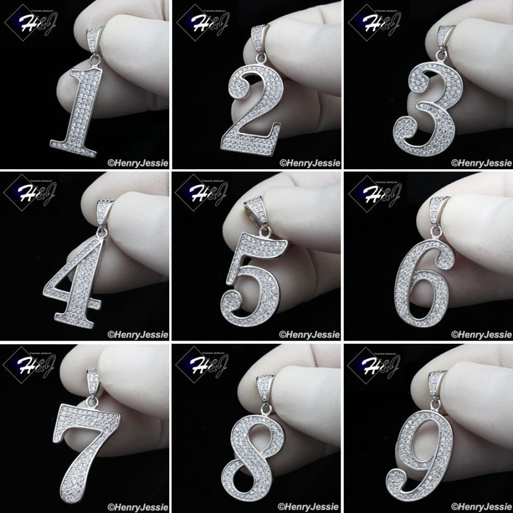 MEN WOMEN 925 STERLING SILVER LAB DIAMOND ICED BLING NUMBER "0" TO "9" PENDANT*SP179