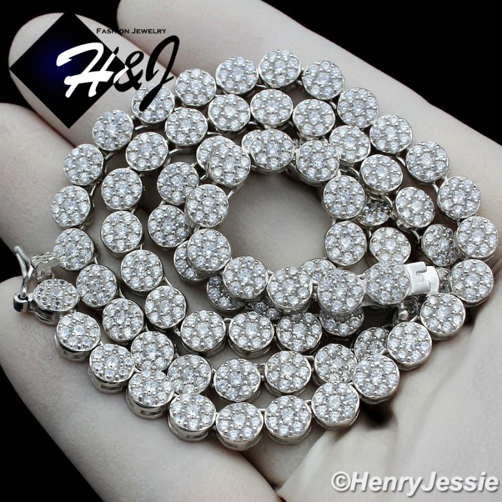 18-30"MEN 925 STERLING SILVER 5MM ICED BLING 1 ROW FLOWER CLUSTER CHAIN NECKLACE*SN15