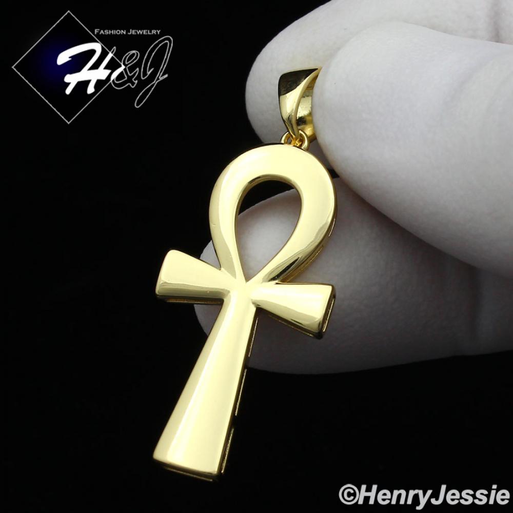 MEN WOMEN 925 STERLING SILVER PLAIN SIMPLE GOLD ANKH KEY CROSS CHARM PENDANT*GP195