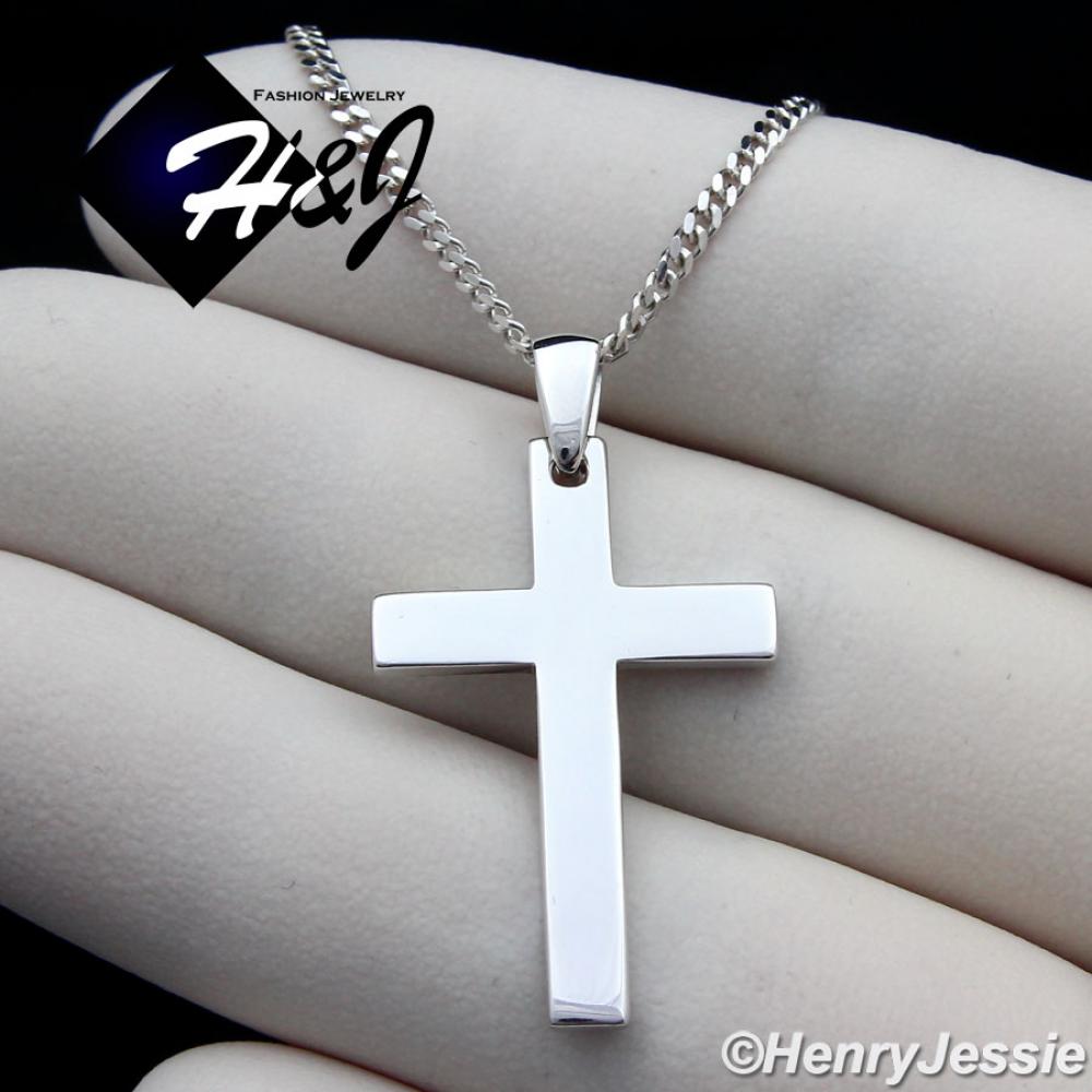 16-24"MEN 925 STERLING SILVER 2MM MIAMI CUBAN CHAIN PLAIN CROSS PENDANT*SP194