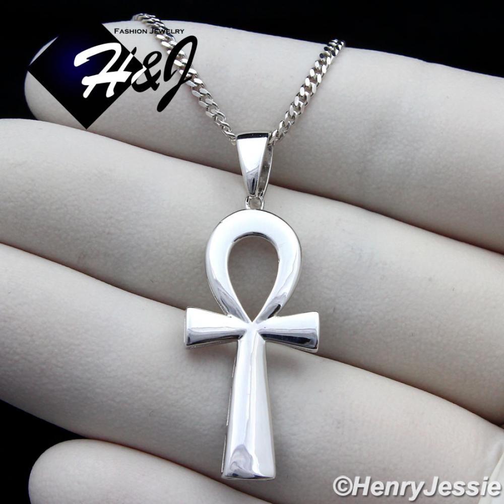 16-24"MEN 925 STERLING SILVER 2MM MIAMI CUBAN CHAIN PLAIN ANKH KEY CROSS PENDANT*SP195