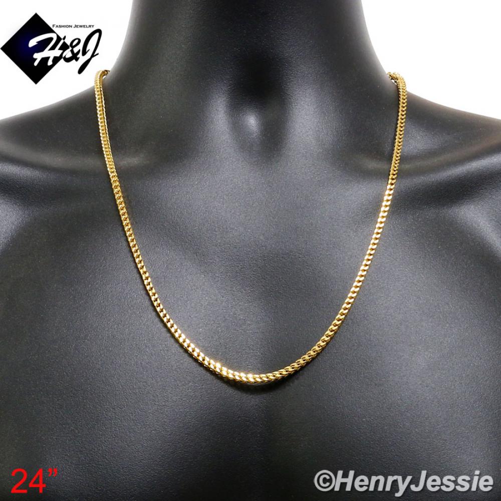 24"MEN's Stainless Steel 2mm Gold Franco Cuban Curb Box Link Chain Necklace*N150