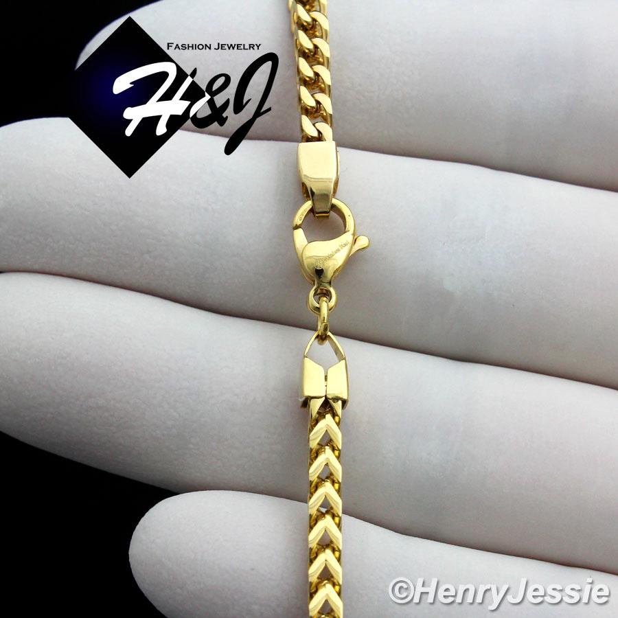 30"MEN's Stainless Steel 3mm Gold Franco Cuban Curb Box Link Chain Necklace*N150 