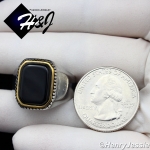 MEN's Stainless Steel Gold/Silver Black Rectangle Onyx Ring Size 8-13*GSR116