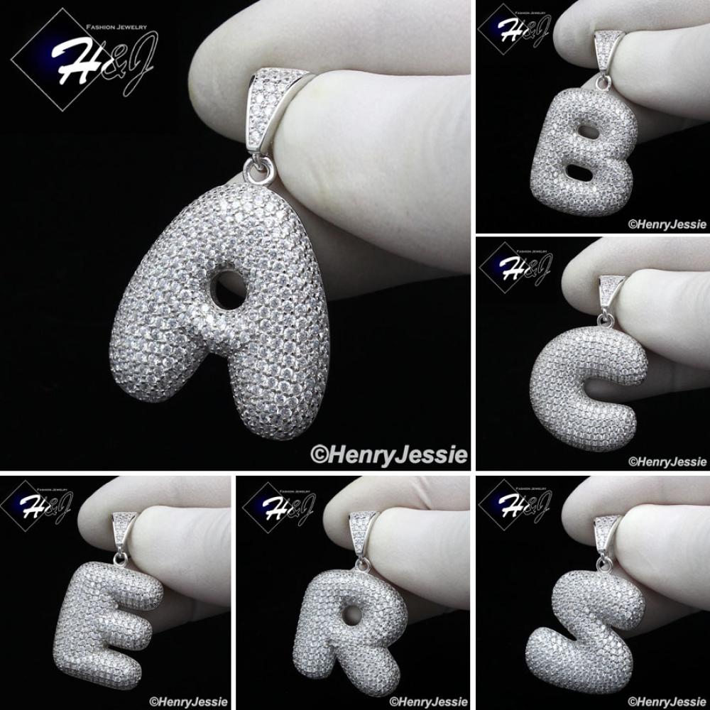 MEN WOMEN 925 STERLING SILVER LAB DIAMOND ICED 26 BUBBLE INITIAL LETTERS PENDANT*SP203