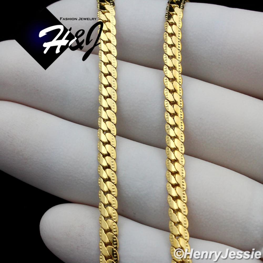 7.5"-40"MEN Stainless Steel 4mm Gold Diamond Cut Miami Cuban Curb Link Chain Bracelet Necklace*GN161
